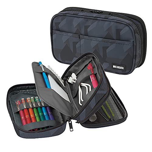 LIHIT LAB Large Capacity Double Zipper Pencil Case For School Office College, Big Capacity 6