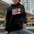 thumbnail image 2 of Sweet as a Peach, Retro Groovy Wavy Text Art, Valentine's Day Merch Gift, Black Hooded Sweatshirt or Hoodie, Medium, 2 of 5