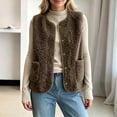 thumbnail image 4 of Ecqkame Women's Fuzzy Vest Sleeveless Button Down Loose Round Neck Casual Velvet Warm Fall Winter Outerwear with Pockets Brown M, 4 of 6