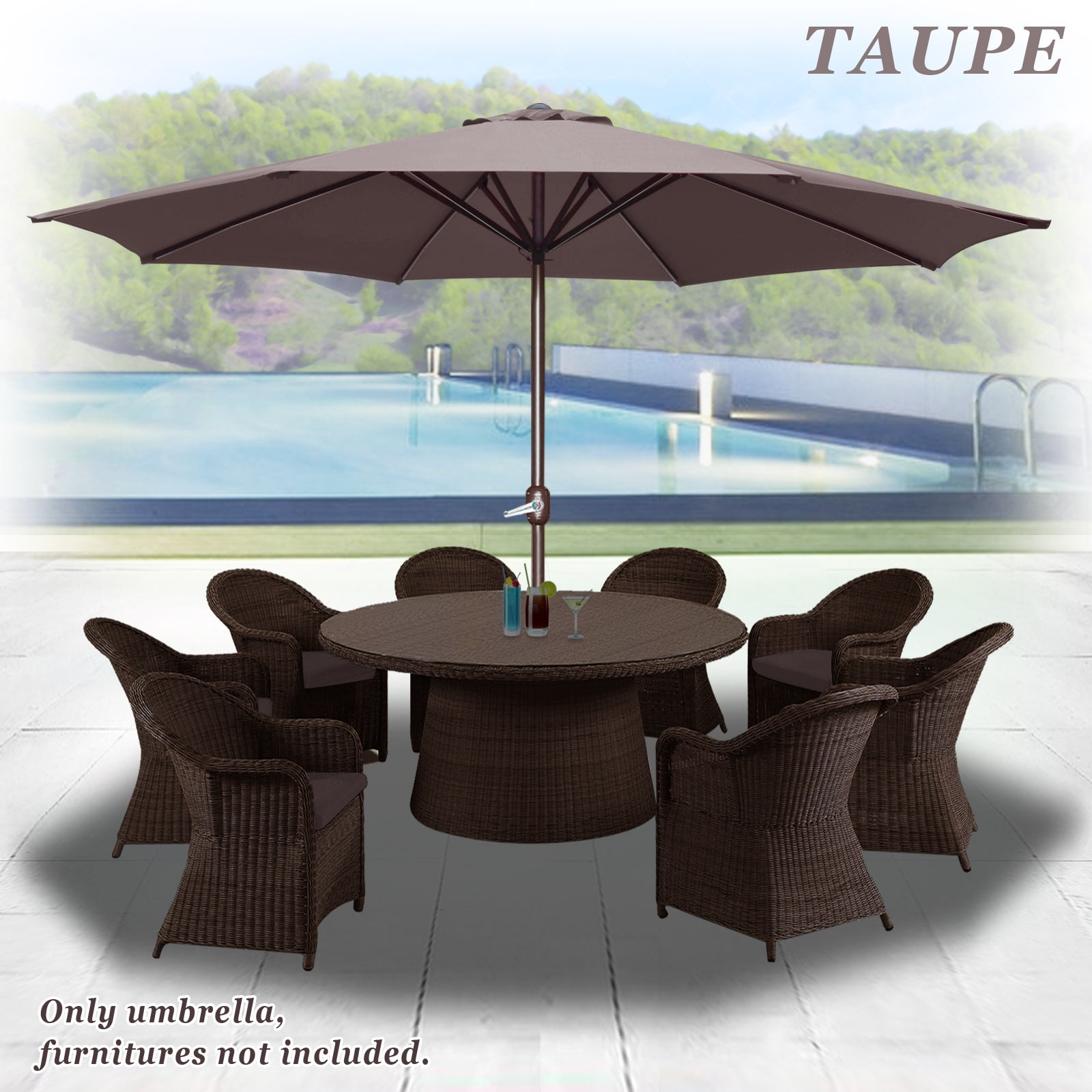 13 Patio Umbrella Outdoor Market Umbrella With 8 Ribs And Crank Sunshade Market Garden Taupe Walmart Com Walmart Com