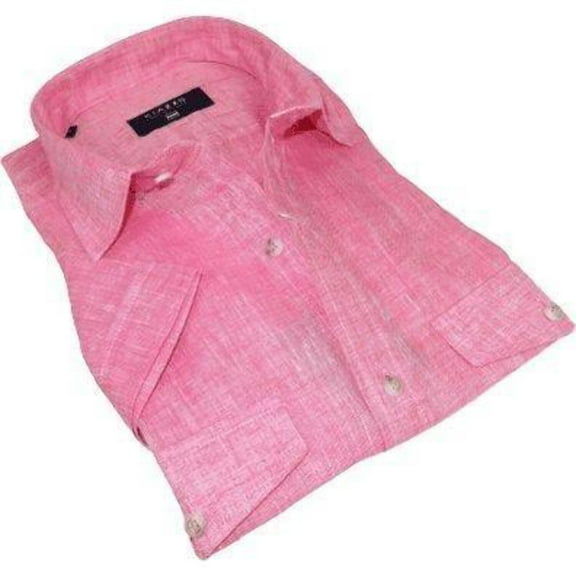 Men's Ciazzo Turkey 100% Linen Breathable Shirt Short Sleeves #Linen 29 Pink