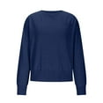 thumbnail image 4 of Fiaer Women's Sweater with Pocket Plus Size Crew Neck Knitted Pullover Long Sleeve Trendy Casual Baggy Black Tops Navy XL, 4 of 5