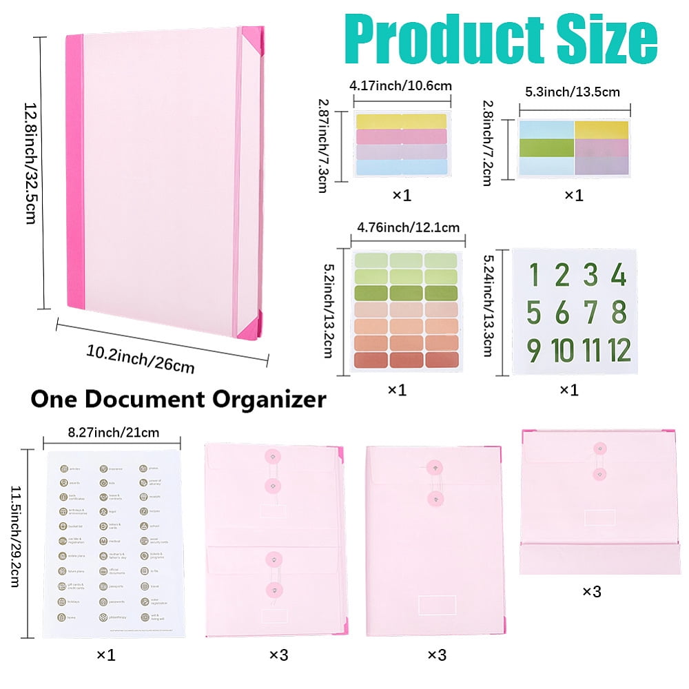 Folio Document Holder Accordion File Folder in Case I Go Missing Binder Pink Expandable Paper File Pockets Bags with Stickers DIY