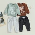 thumbnail image 2 of Fortune 0-3Y Baby Boys Fall Outfits Long Sleeve Letter Sweatshirt Drawstring Jogger Pants, 2 of 8