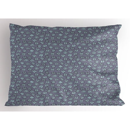 Ladybug Pillow Sham, Floral Ornamental Bugs Best of Luck Insects of Nature with Leaf Patterns, Decorative Standard Queen Size Printed Pillowcase, 30 X 20 Inches, Purple Grey Pale Blue, by