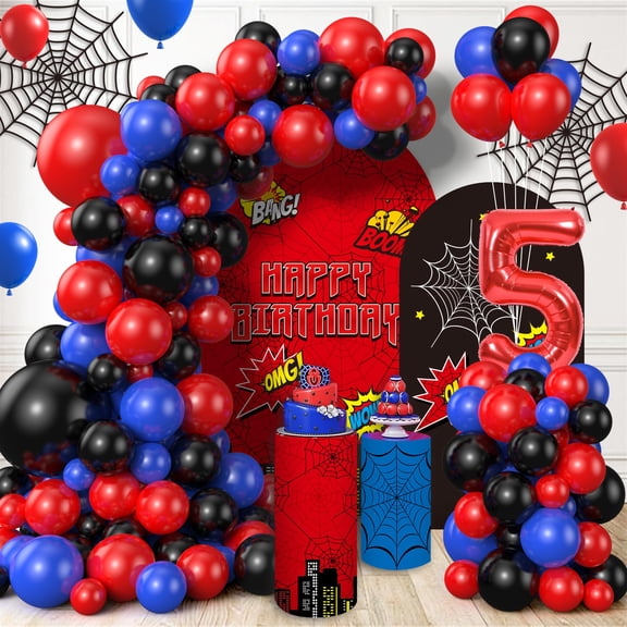 Spider Balloon Garland Arch Kit, Spider KKS1 5th Birthday Balloons Decorations, for Kids Boys Baby Shower Birthday Party Decoration Supplies