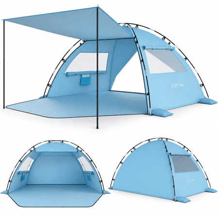Sky Blue 4-5 Person Pop Up Beach Tent Sun Shelter
