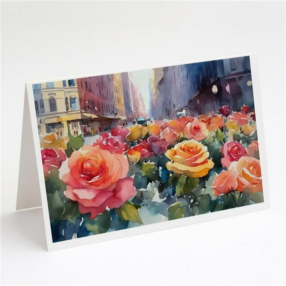 New York Roses in Watercolor Greeting Cards and Envelopes Pack of 8 7 in x 5 in