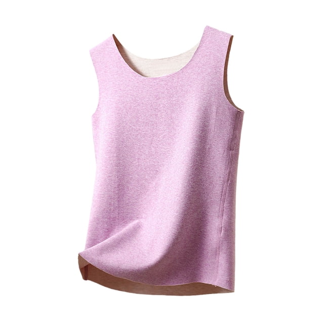 WZXFASHION Débardeurs de sous-Vêtements Thermiques Doublés en Molleton pour Femmes, Camisole Chaude Couche de Base, Gilet Réversible en Velours, Col Rond, Débardeur Sans Coutures, Camisoles et Débardeurs, Violet G