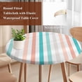 thumbnail image 4 of Aqua Teal Stripe Round Tablecloth, Fitted Table Cover with Elastic for 36"-44" Round Tables, Geometric Grey White Vertical Striped Table Cloth Outdoor Indoor Dinning Party Waterproof Tablecloths, 4 of 7