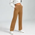thumbnail image 2 of hlysgo Women's Wide Leg Trousers High Waisted Stretchy Pants Loose School Trendy Clothes Casual Work Pant with Pockets Khaki,M, 2 of 5
