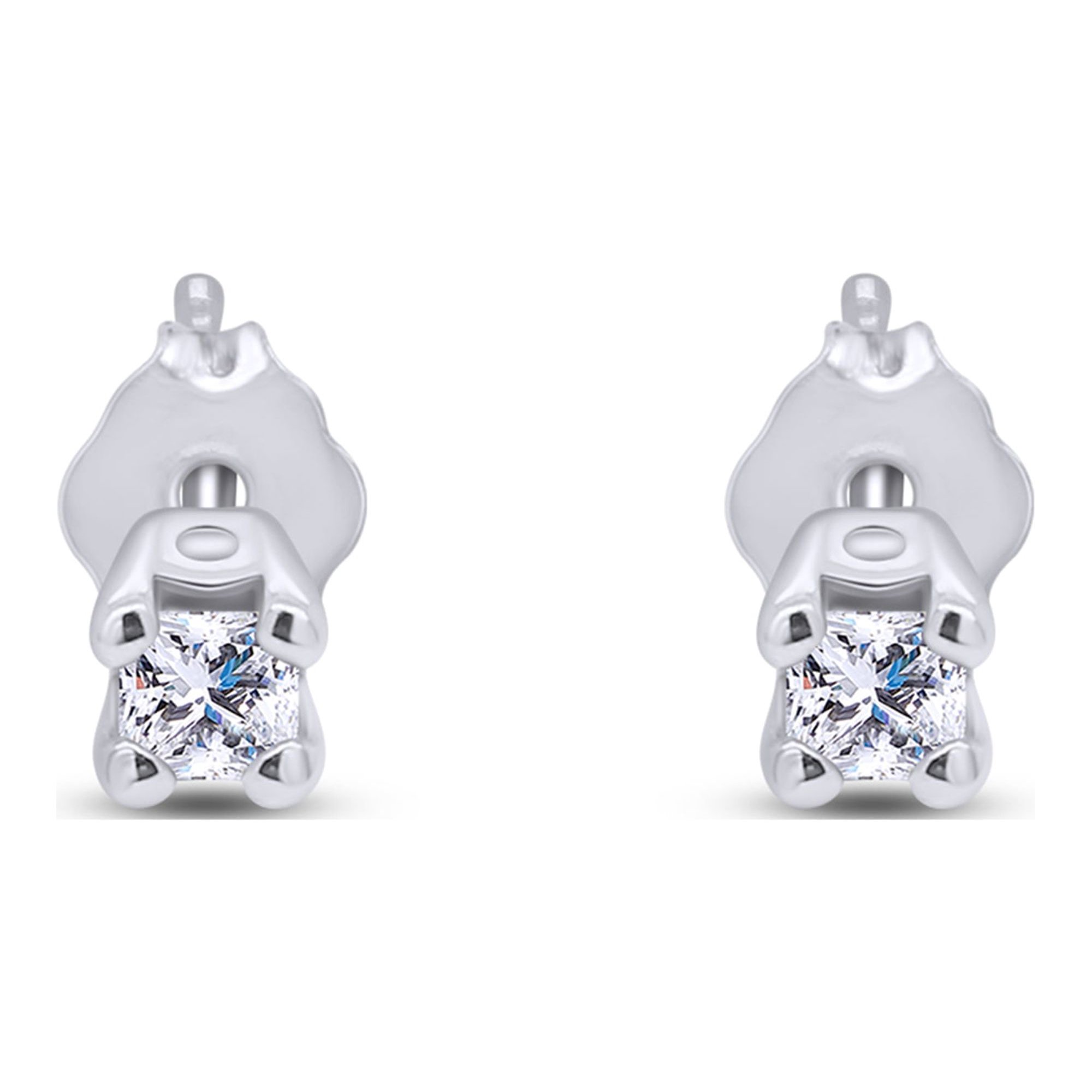1/10 Carat Princess cut White Natural Diamond Stud Earring In 18k White Gold (I-J Color, I2-I3 Clarity, 0.09 Cttw)