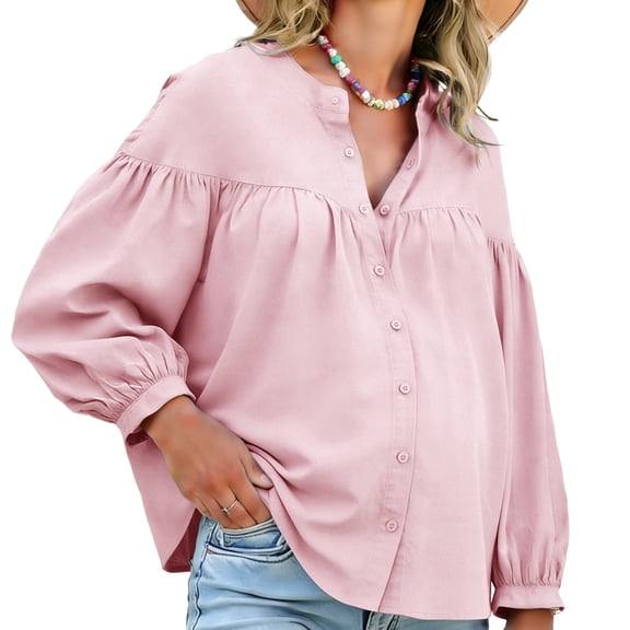 DARING DIVA Women's Maternity Nursing Button Down Business Pleated Tops S Pink
