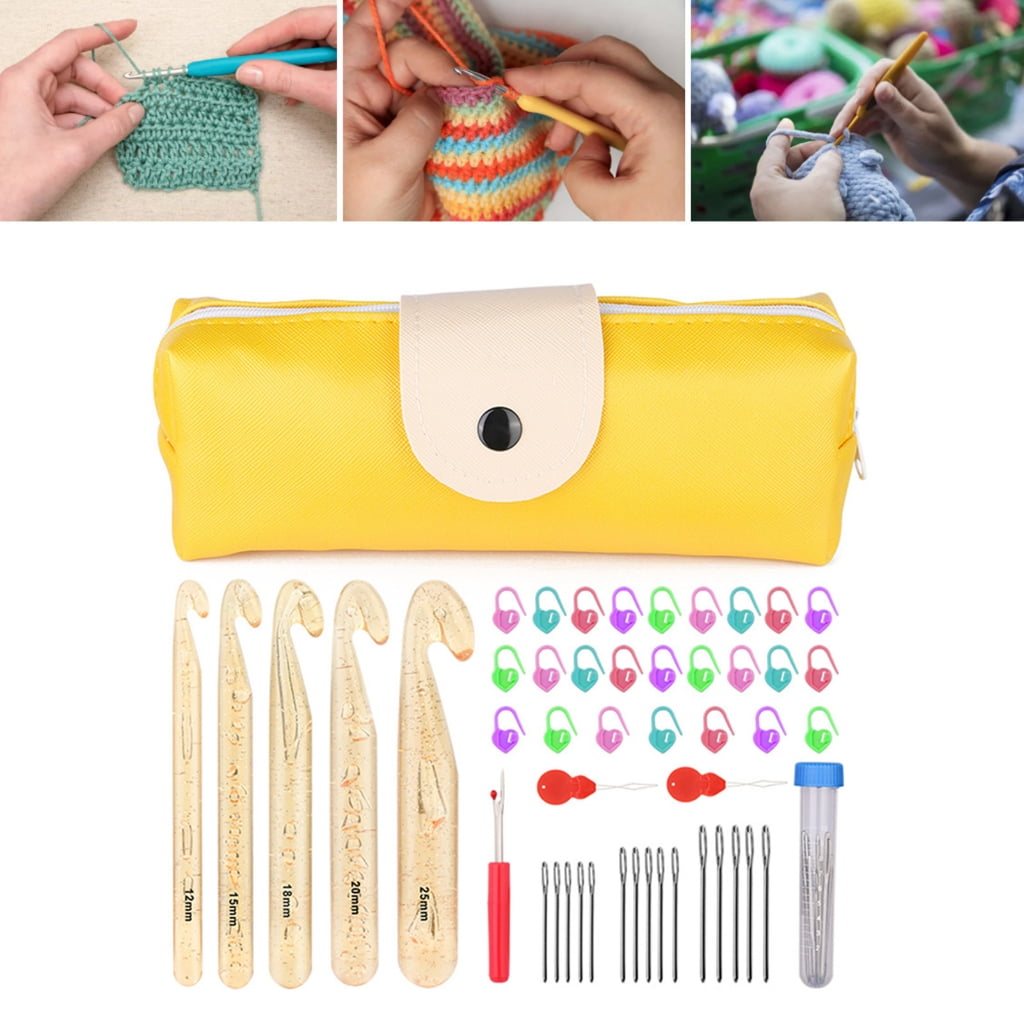 100Pcs Ergonomic Crochet Hook Large Eye Sewing Needle Knitting Marker and Threader Set for Beginner Hobbyist Knitting