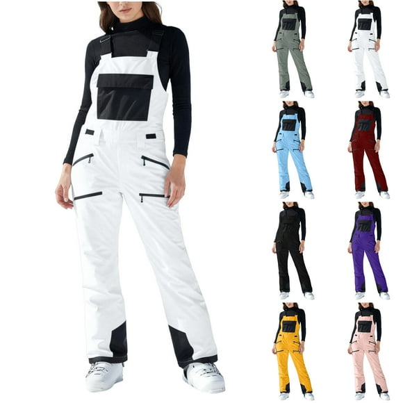 Dazajoo Waterproof Snow Bibs Insulated Bib Overalls Womens Ski Pants Suit Winter Outdoor Adjustable Strap Snowpants,Pink,XXXL