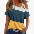 thumbnail image 2 of XuJwPNcy Summer Shirts for Women Cold Shoulder Short Sleeve Asymmetrical Neck Tops Vacation Loose Casual Tees, 2 of 4