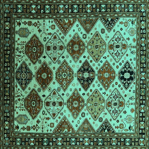 Ahgly Company Indoor Square Oriental Turquoise Blue Industrial Area Rugs, 4' Square