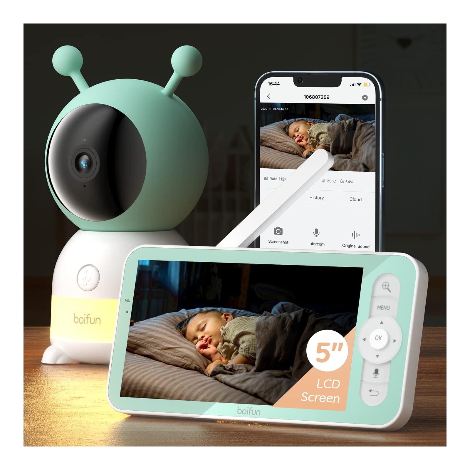BOIFUN 5 Babyphone mit Kamera Drahtlose 1080P PTZ 355° Baby
