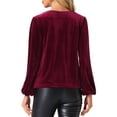 thumbnail image 3 of INSPIRE CHIC Women's Vintage Velvet Blouse Cowl Neck Lantern Long Sleeve Tops M Wine Red, 3 of 6