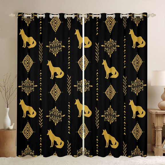 Feelyou Boho Mandala Damask Curtains Pack of 2 (42x84 Each), Fox Animal Curtains Blackout