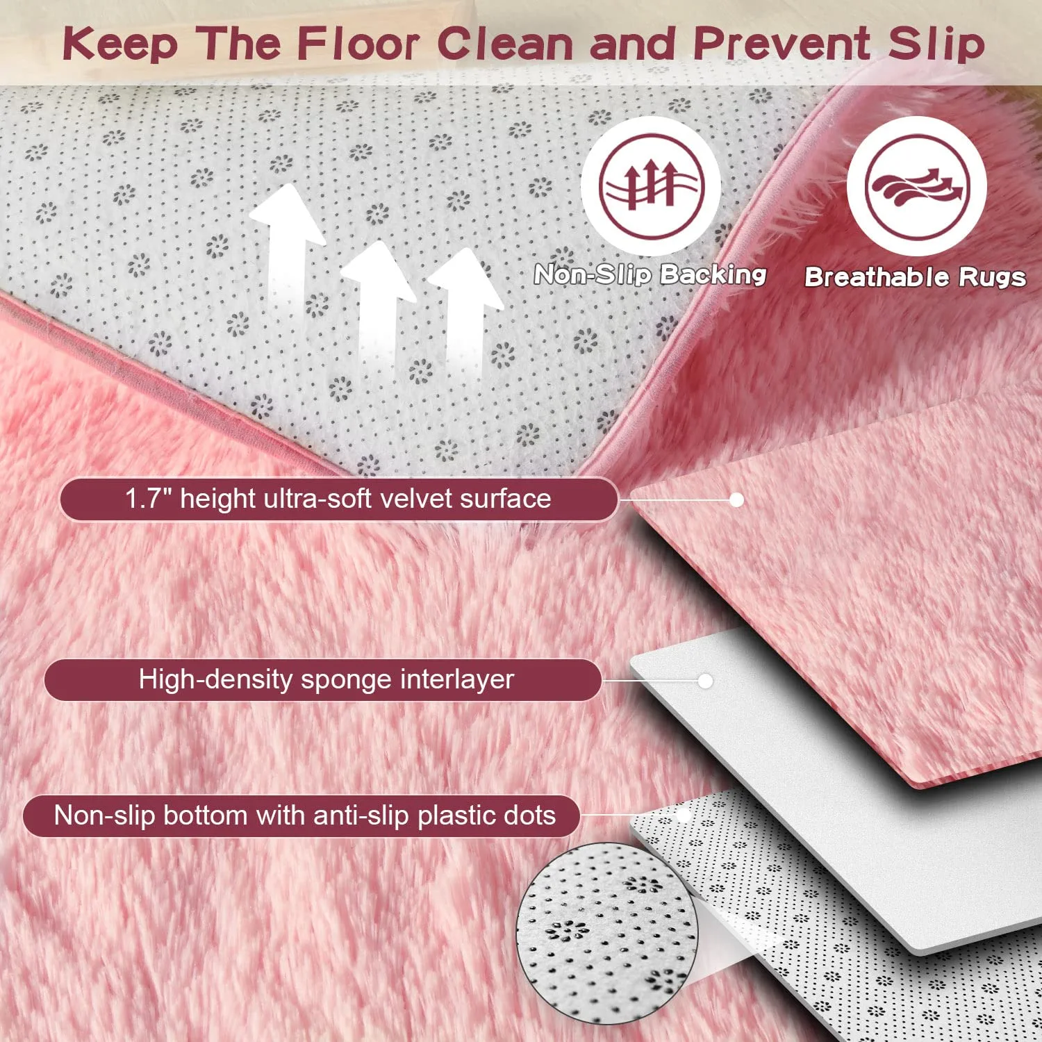 Lochas Fluffy Shag Area Rugs Soft Rugs for Living Room Bedroom Indoor Decor Nursery Carpet, 4'x6',Pink