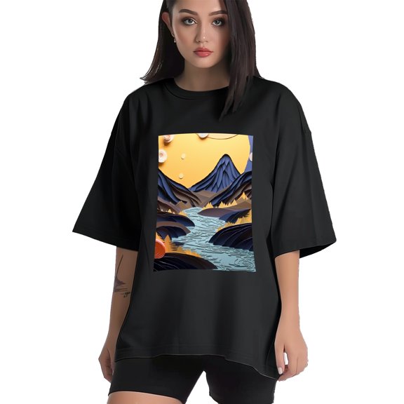 Plus Size Shirt for Women Black Tops for Women Short Sleeves Shirt for Women Mountain 2 T Shirt Crewneck Shirt for Women XS