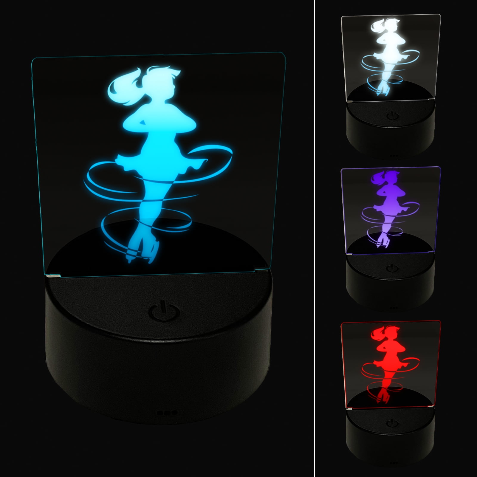 Spinning Jump Ice Figure Skating Skater Woman LED Night Light Sign 3D Illusion Desk Nightstand