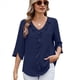 thumbnail image 1 of Blusas Informales Elegantes para Mujer, con Mangas 3/4, Cuello en V y Volantes, Azul Marino, Talla M, 1 of 5