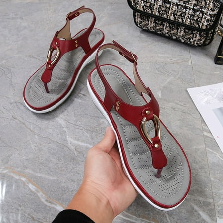 

Aayomet Womens Slippers Women Ladies Metal Comfortable Flip Flops Wedges Slipper Sandals Casual Shoes Red 5