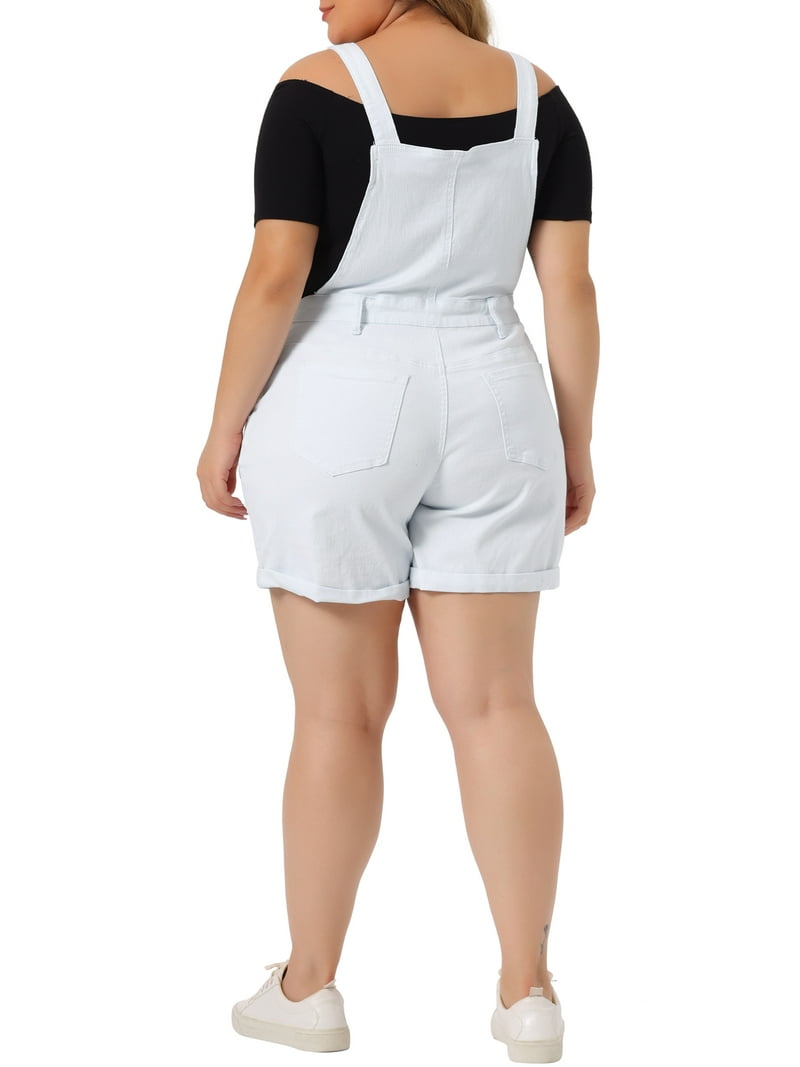 Agnes Orinda Women's Plus Size Overall Shorts Jumpsuit Roll Hem