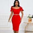 thumbnail image 2 of AURA Plus Size Elegant V Neck 3D Flower Banquet Midi Dress High Waist Bodycon African Party Dress with Belt, 2 of 10