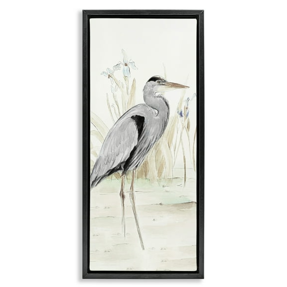 Stupell Industries Heron in Lake Drawing Animals & Insects Drawing Black Floater Framed Canvas Art Print Wall Art, 11 x 25