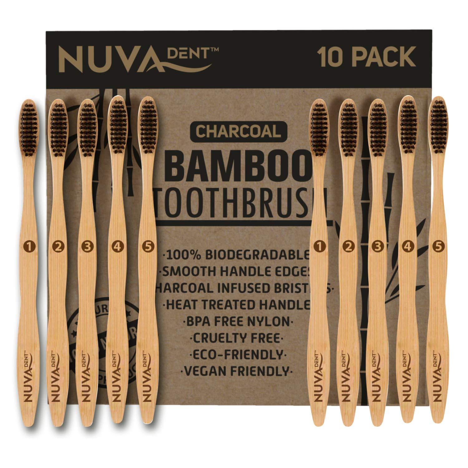 Bamboo Toothbrushes Charcoal Bristles- Biodegradable, Natural, Eco ...