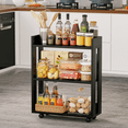 thumbnail image 5 of ALISENED 3 Tier Bookshelf and Bookcase with Wheels, Wood Small Nightstand, End Table Storage Rack, 5 of 11