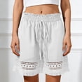 thumbnail image 4 of RYRJJ Womens Elastic High Waist Shorts Drawstring Lace Hem Boho Beach Shorts Wide Leg Summer Casual Short Pants with Pockets(White,M), 4 of 8