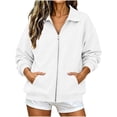 thumbnail image 3 of Full Zip Up Sweatshirt Women No Hood - Oversized Loose Casual Long Sleeve Collared Jacket 2026 Fall Winter Clothes, White, M, 3 of 6