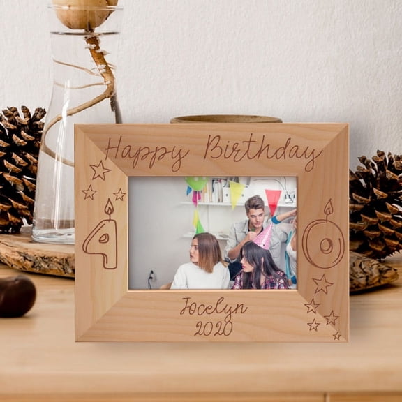 Happy Birthday Personalized Wooden Frame-5" x 3 1/2" Brown Horizontal