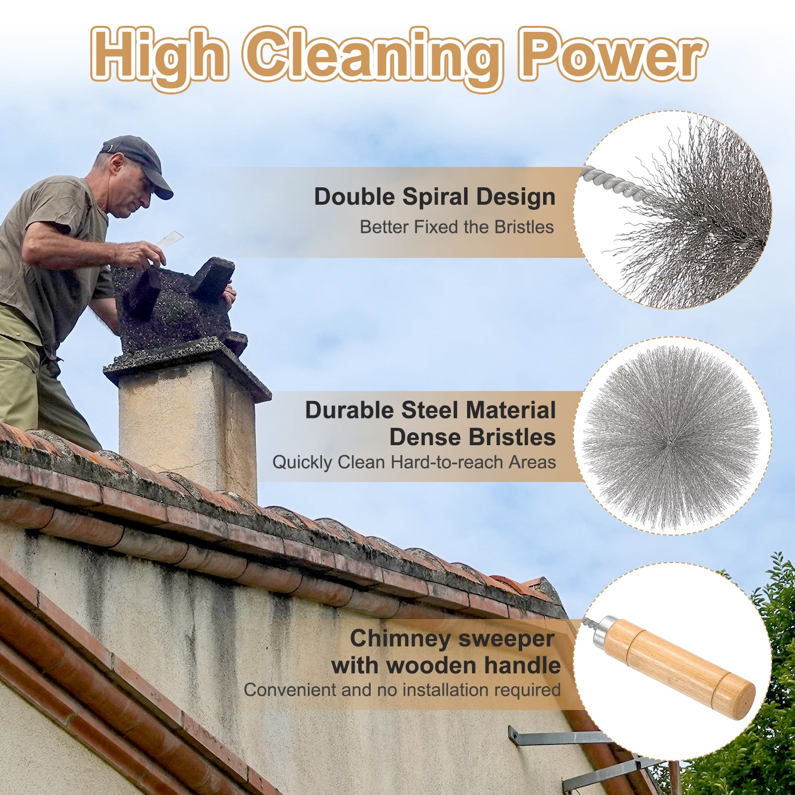 Uxcell Cleaning Wire Brush, Tent Wood Burning Stove Pipe Cleaning Brush for Fireplace Wood Burning Stove Tent Dryer Pipes 6" Dia