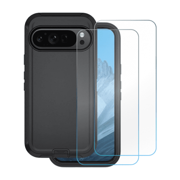 Entronix 3-Piece Bundle Compatible with Pixel 10/Pixel 10 Pro with Heavy Duty Triple-Layer Case & 2 HD Clear Screen Protector 9H Easy Install, Black