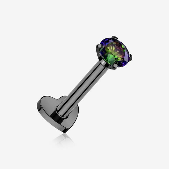 Implant Grade Titanium Blackline Prong Gem Sparkle Internally Threaded Heart Back Labret