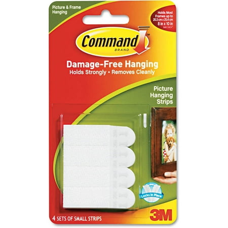 Command Picture Hanging Strips, White, Small, 4 Sets of Strips/Pack