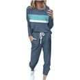 thumbnail image 3 of Eryao Women's Sweatsuit Set Casual 2 Piece Outfit Color Block Long Sleeve Shirts Matching Drawstring Pants Jogger Sets Winter Fall Lightweight Outdoor Tracksuits,Navy,L, 3 of 6
