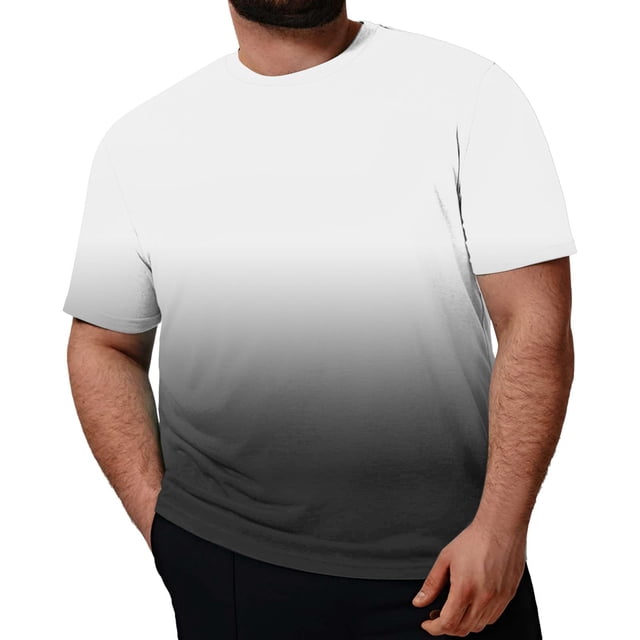 Tops para hombre, blusas y camisas de manga corta con cuello redondo para hombre, blusa informal grande con cuello redondo y manga corta degradada, blusa de poliéster para hombre
