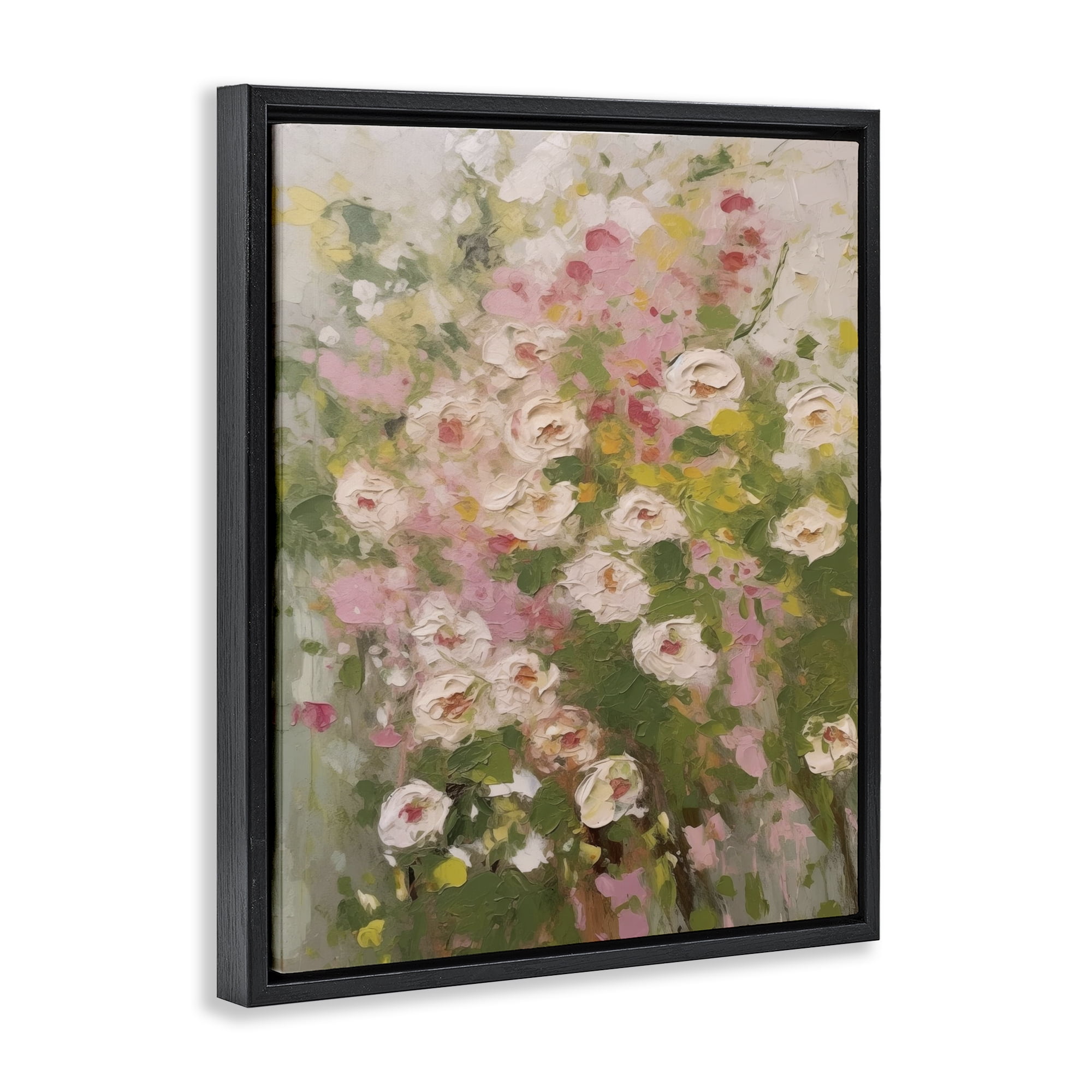 Stupell Industries Vintage Spring Floral Abstraction Plants & Flowers Painting Black Floater Framed Canvas Art Print Wall Art, 17 x 21