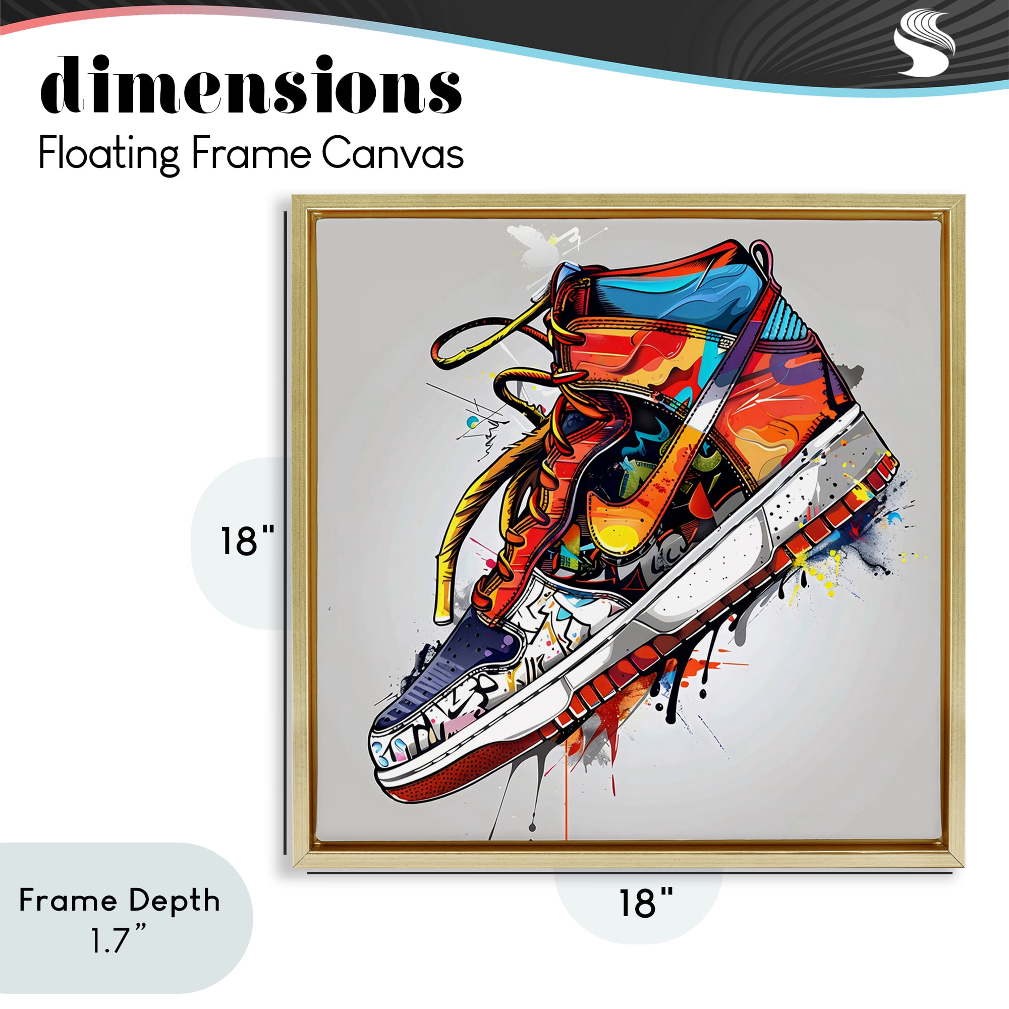 Stupell Industries Graffiti Sneaker with Laces Gold Framed Floater Canvas Wall Art, design by Creative Studio