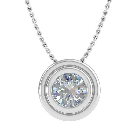 1/4 Carat Bezel Set Diamond Solitaire Pendant Necklace in 14K White Gold (Silver Chain Included) - IGI Certified