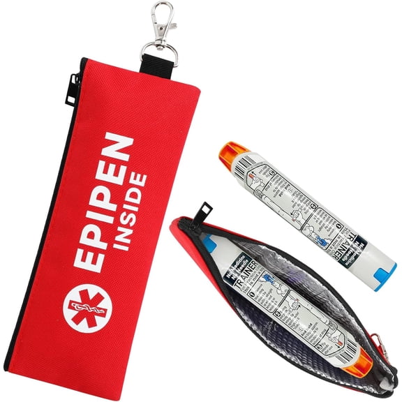 SUNMON EpiPen Carry Case, Insulated Portable Medical Bag for Travel, epipen Case Fits 1 EpiPen, Asthma Inhaler, Auvi-Q & Allergy Medication, Emergency Holder for Adults (Red)
