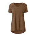 thumbnail image 5 of SDNall Summer T-Shirt for Women Loose Fit Casual Long Shirt Short Sleeve T-Shirt Oversize Tops Large Sizes Summer V-Neck Casual Loose Casual Basic Tee Tunic Tops (Coffee,Sizes:S-2XL), 5 of 9