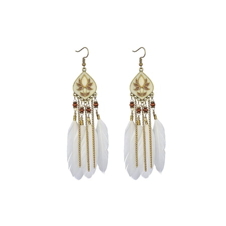 DESIGNICE 2026 New Earrings Bohemian Style Aretes De Mujer Feather Tassels Free Spirit Stud Earrings for Festivals Beach Parties Casual Outings Summer Events