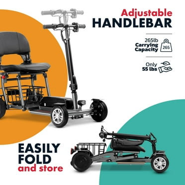 Rubicon FX4 - Lightweight 4 Wheel Foldable Mobility Scooters for Adults and Seniors - Detachable Lithium Battery